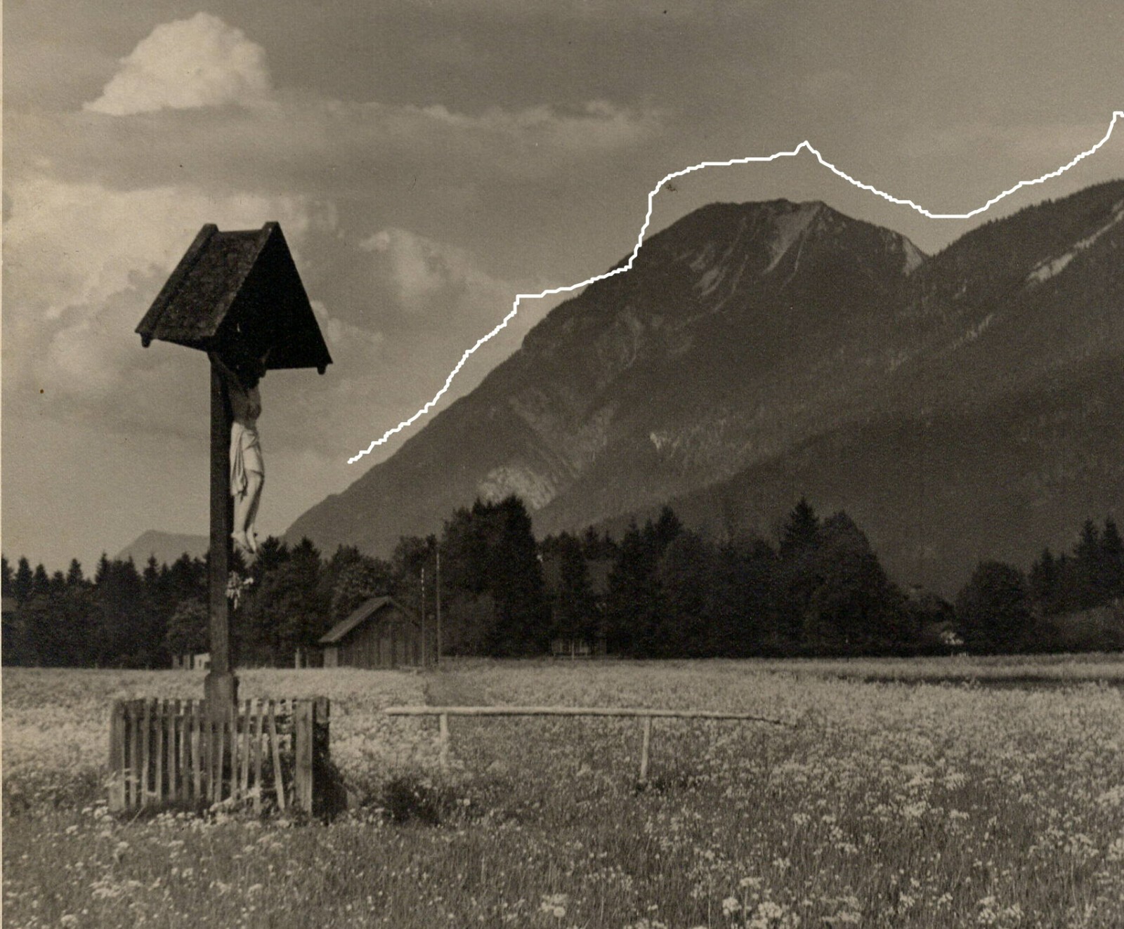 23x17cm Vintage Barite Photo 1930 Garmisch Photo Velcro Mountains Torture Cross Church
