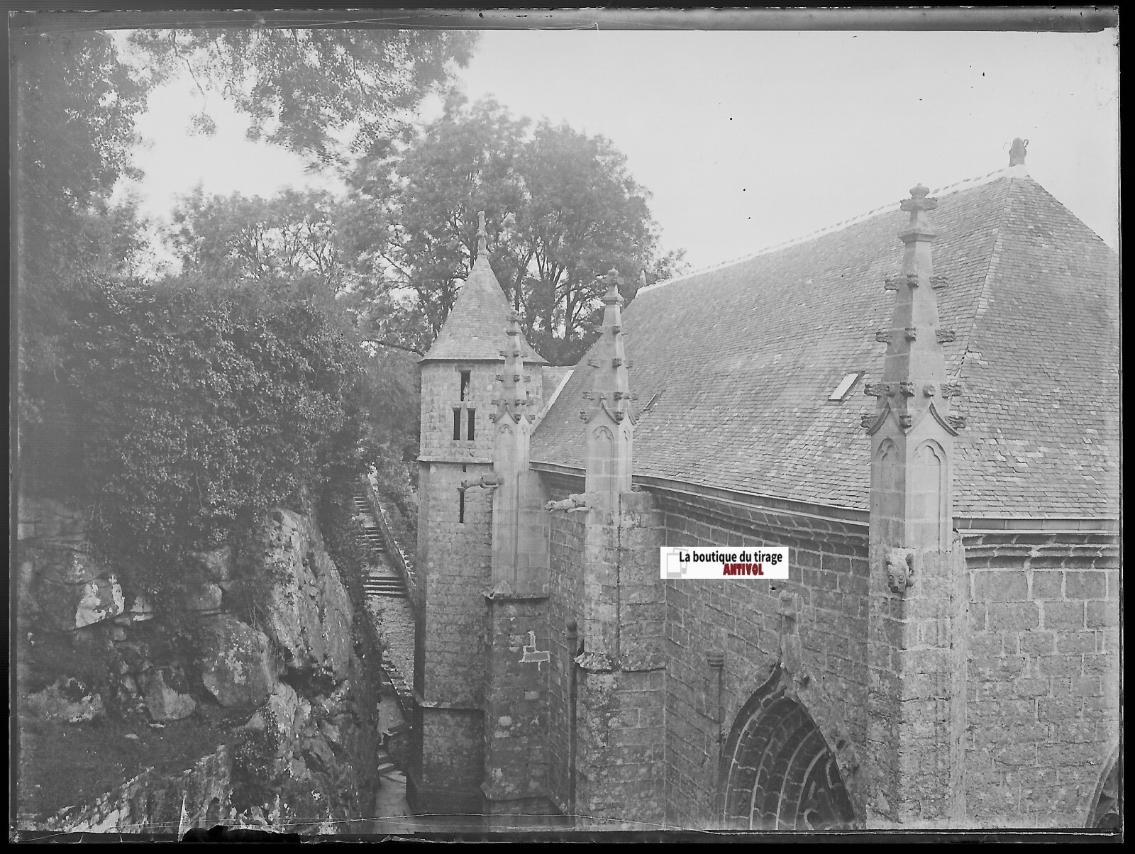 Chapel Sainte-Barbe Faouët, Glass Photo Plate, Black & White Negative 9×12 Cm