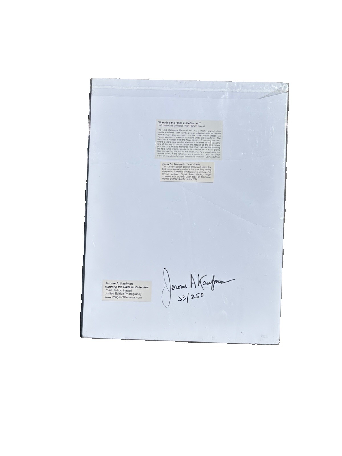 Jerome A Kaufman Signed Ltd Edition Photo 33/250 USS Oklahoma Pearl Harbor