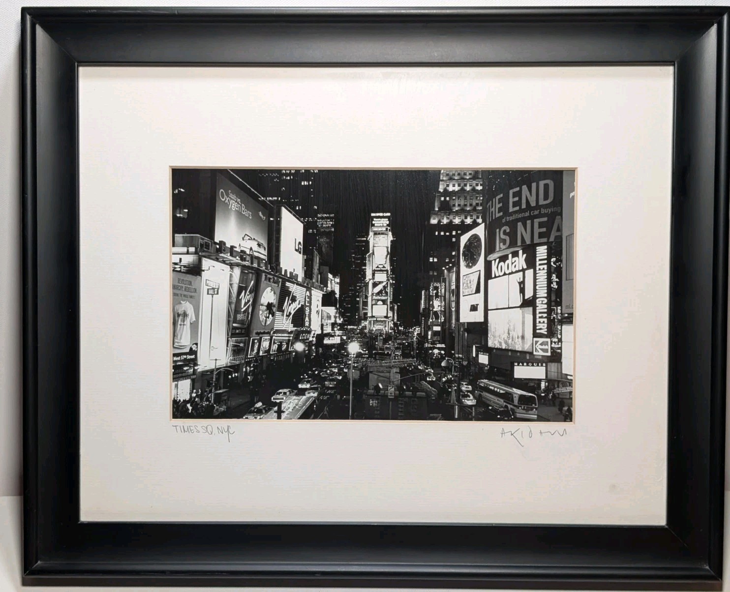 Signed Framed Black White Times Square NYC Photograph Wall Art 16×13