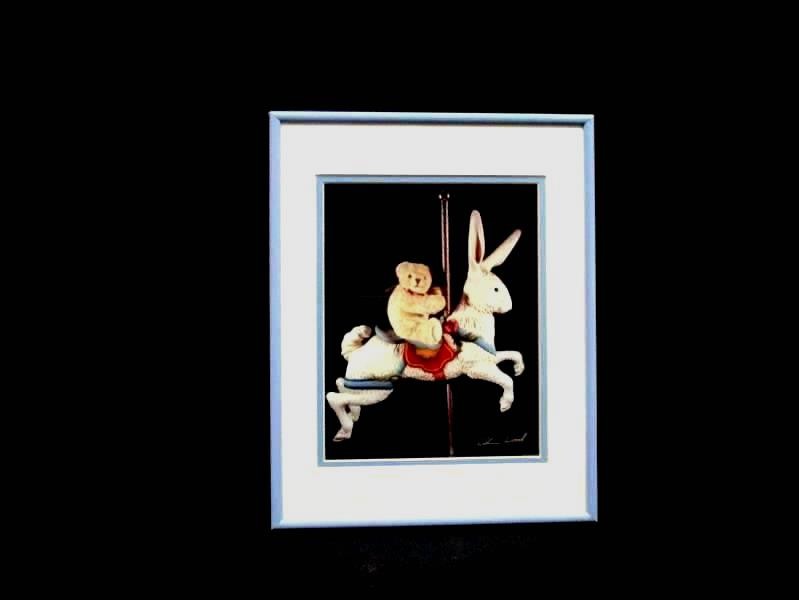 Erskine Wood 1988 Framed Photo Teddy Bear on Rabbit 11.5×14.5 Art Print