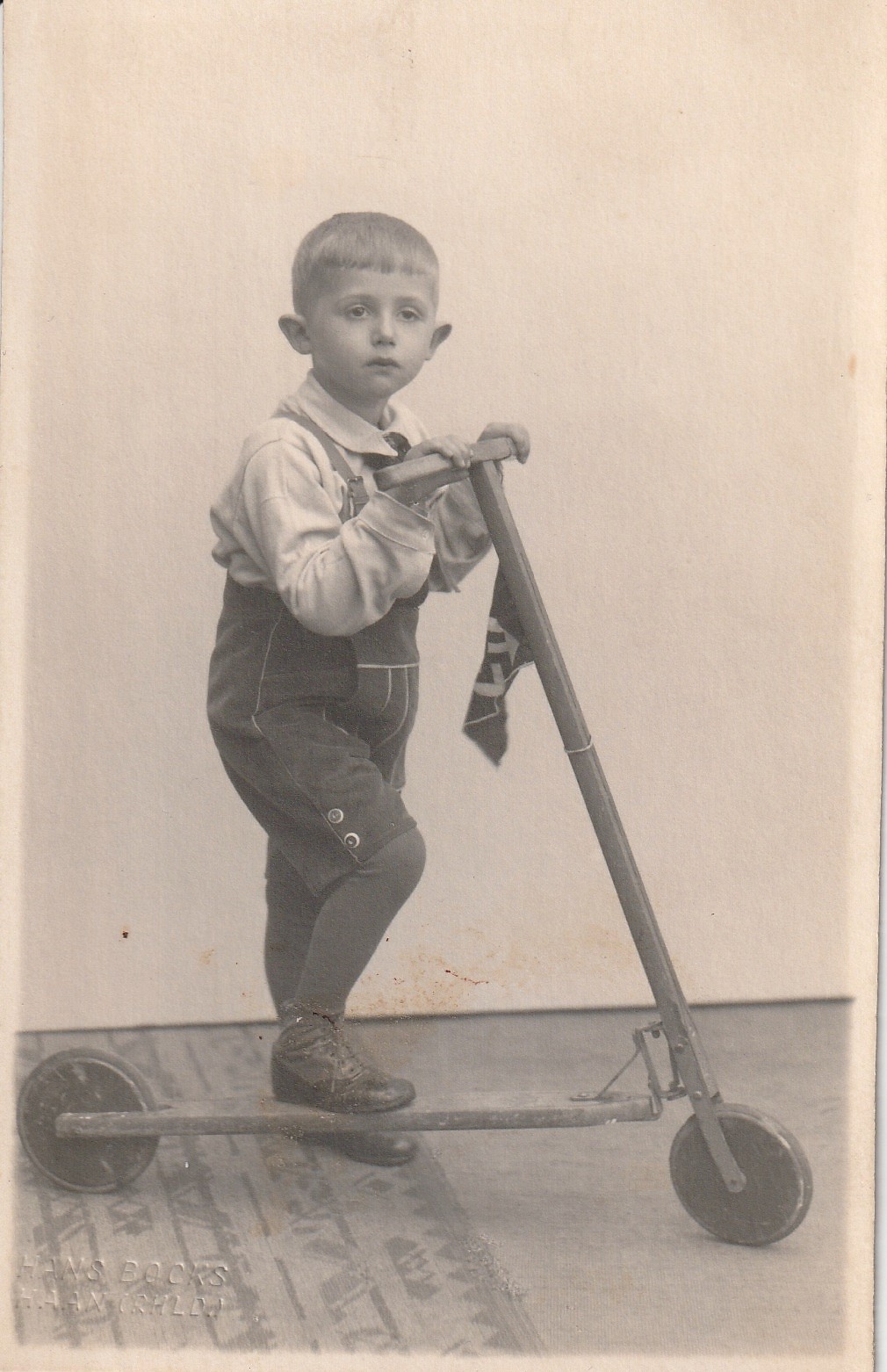 Photo postcard little boy with scooter snapshot