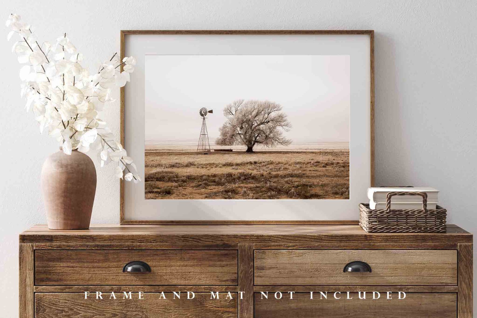 Windmill Photography Print: New Mexico Tree High Plains Sepia Country Photo