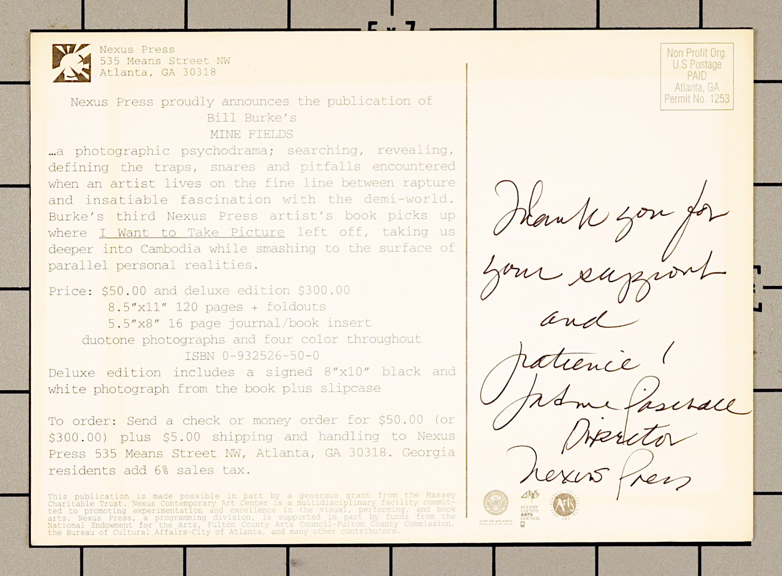 Bill Burke MINE FIELDS 1st Ed 1995 Hardcover Nexus Press Zine Postcard MINT