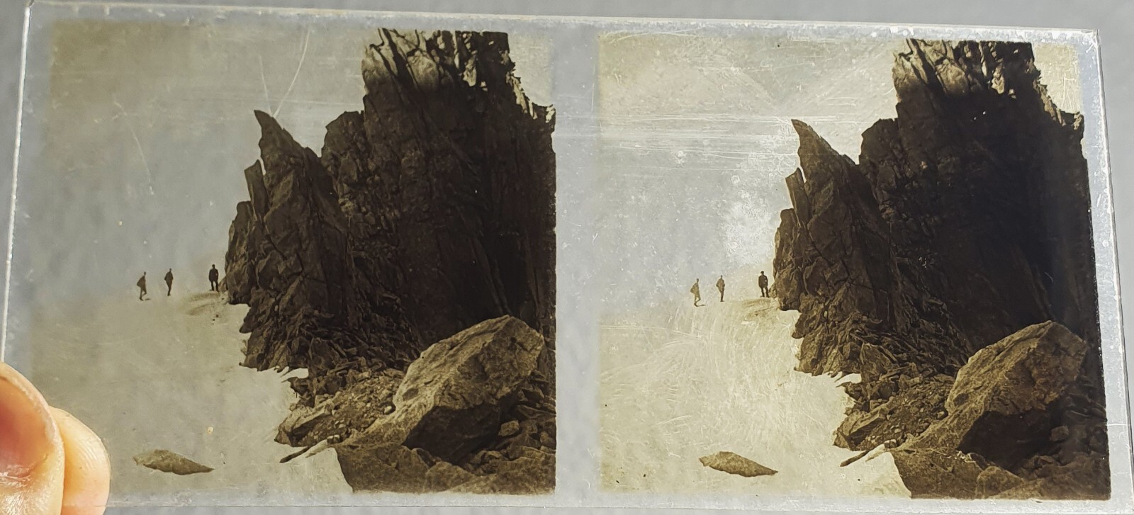 Photo Glass Plaque Early 1900s Mountaineering – 12.5 X 6Cm