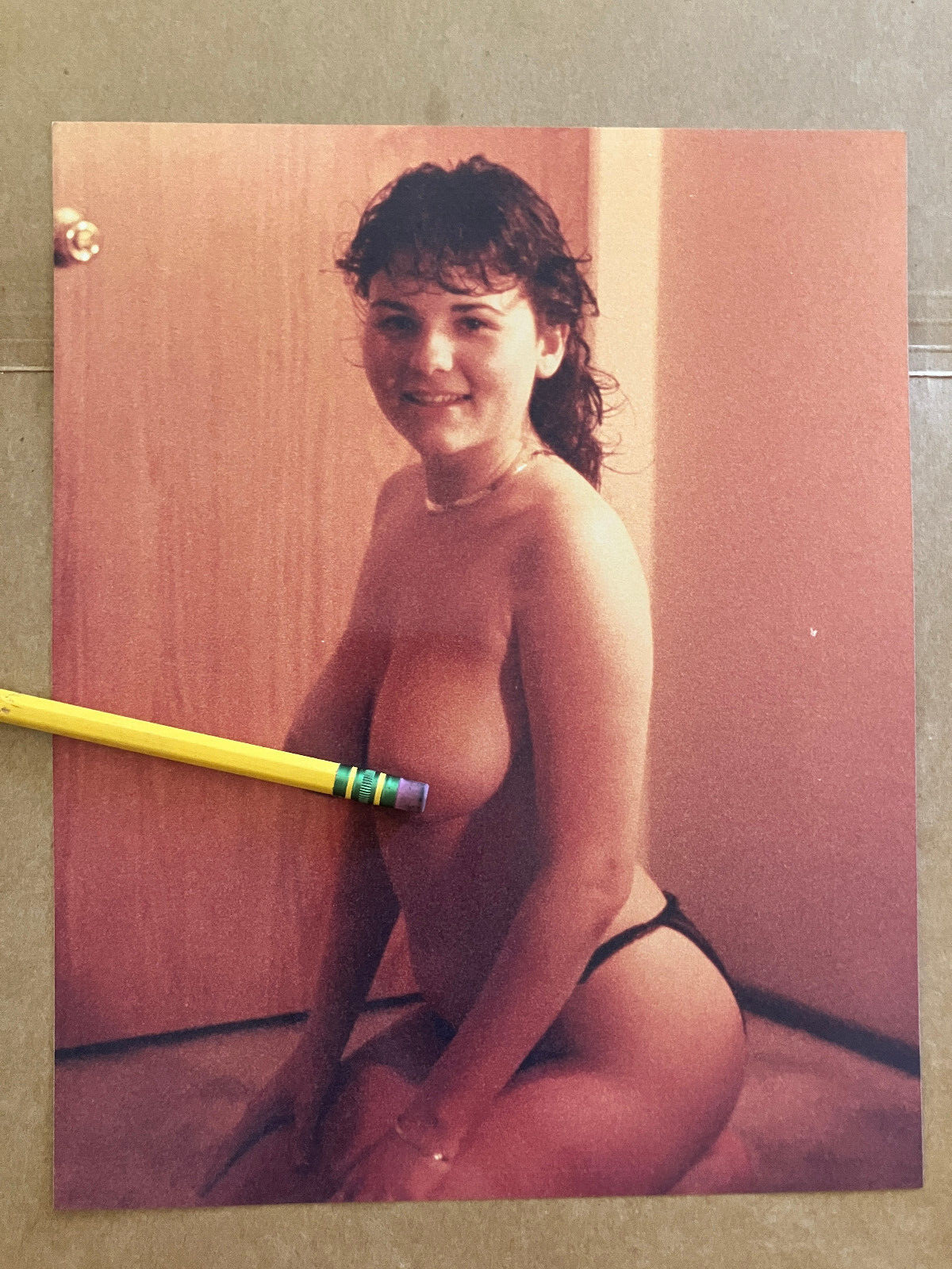 GOLDEN BROWN WITH BIKINI #1 – COLOR 8×10″ photo, 1980s Topless Amateur Art Model