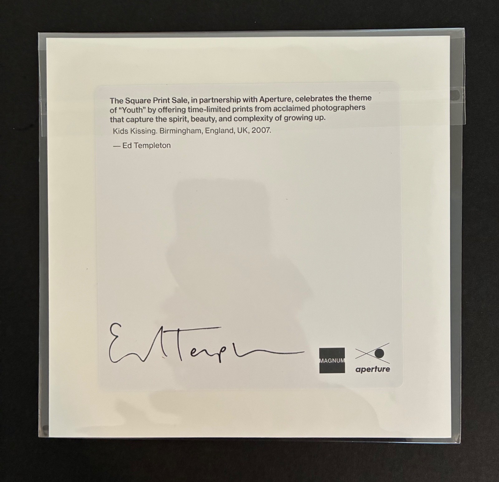 Magnum Square Print by Ed Templeton: Kids Kissing. UK, 2007 (Signed)