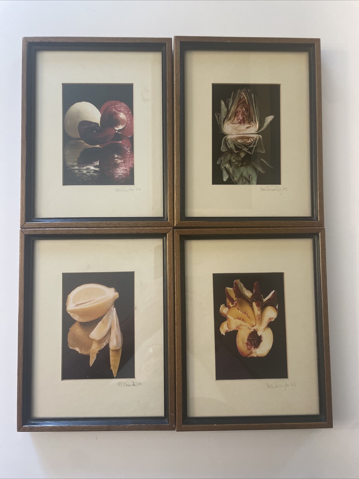 Framed fruit still life pictures, set of 4. Professionally framed.