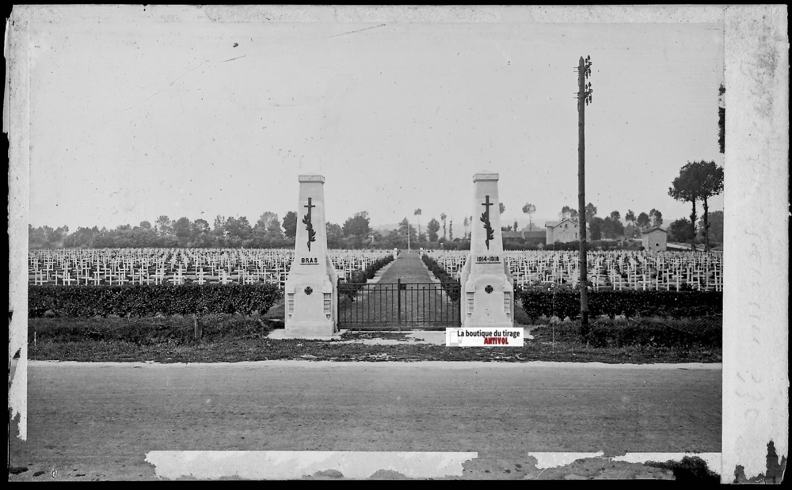 Black And White Negative Photo Glass Plate 9X14 Cm, Bras-Sur-Meuse, Cemetery