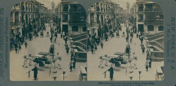 Stereo Photo Hong Kong China, European ladies shopping, Rickshaw – 10327050