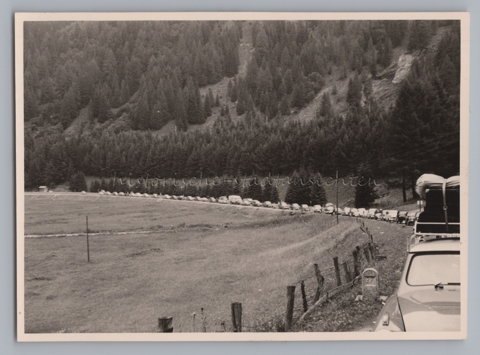 Traffic jam at Brenner Pass – Italy Austria border – holiday cars – old photo