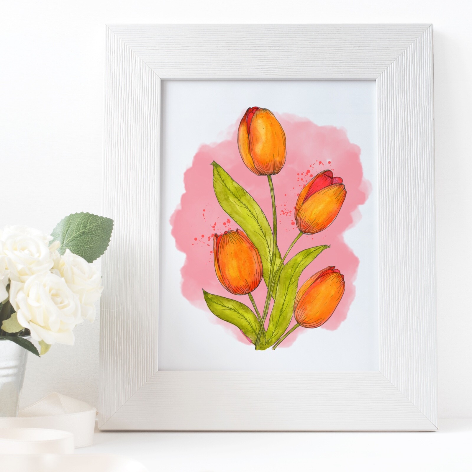Watercolour Tulips 5×7″ High Quality Art Print | Spring Decor