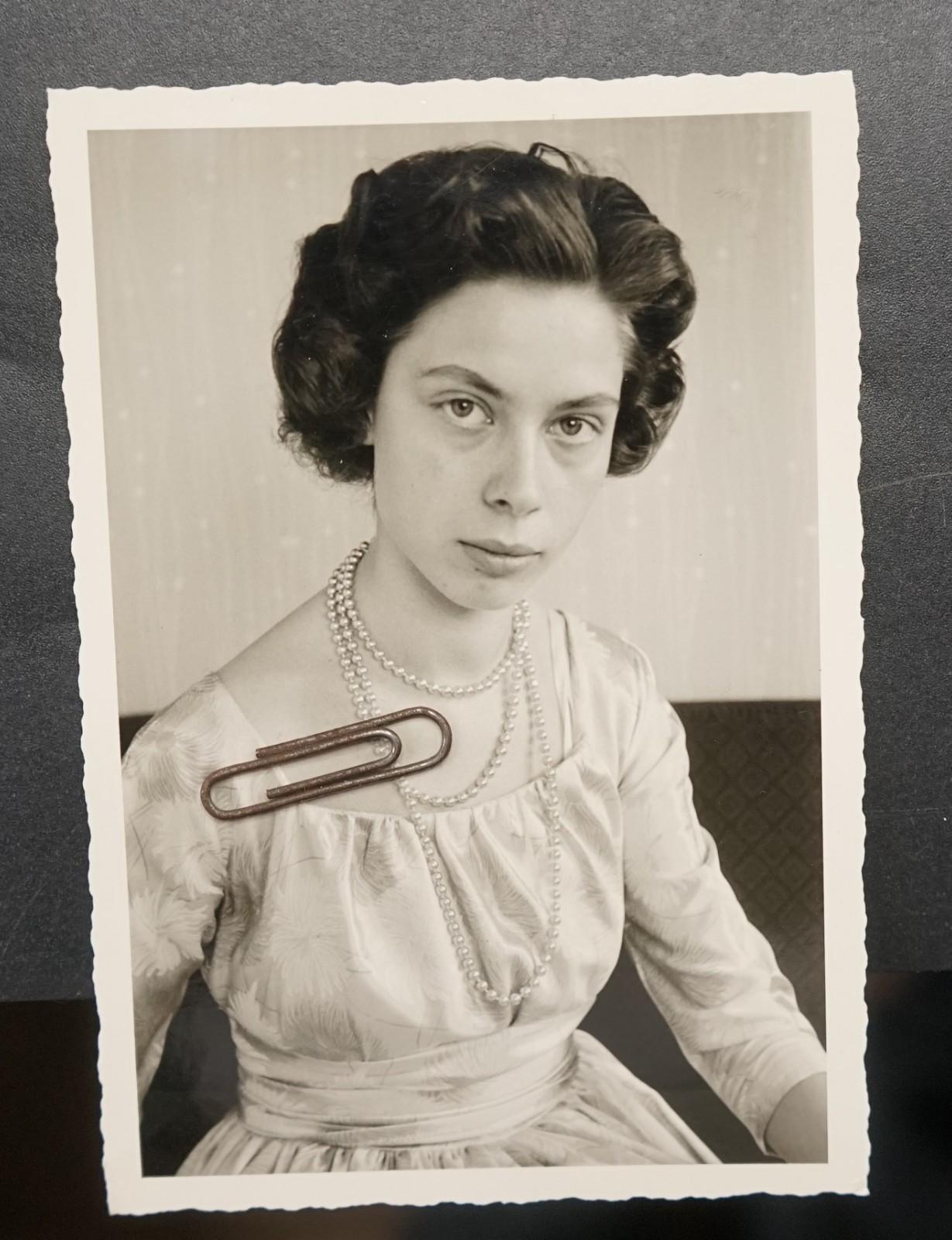 Photo Portrait Young Woman Teen Evening Dress Self Portrait Jewelry Model 1958