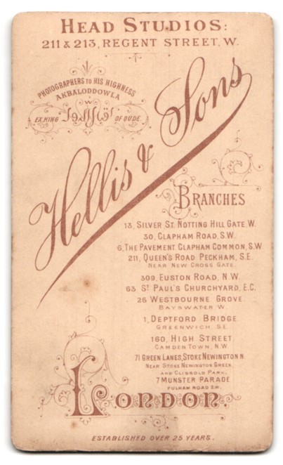 Photograph Hellis & Sons, London, 30 Clapham Road, grumpy looking child