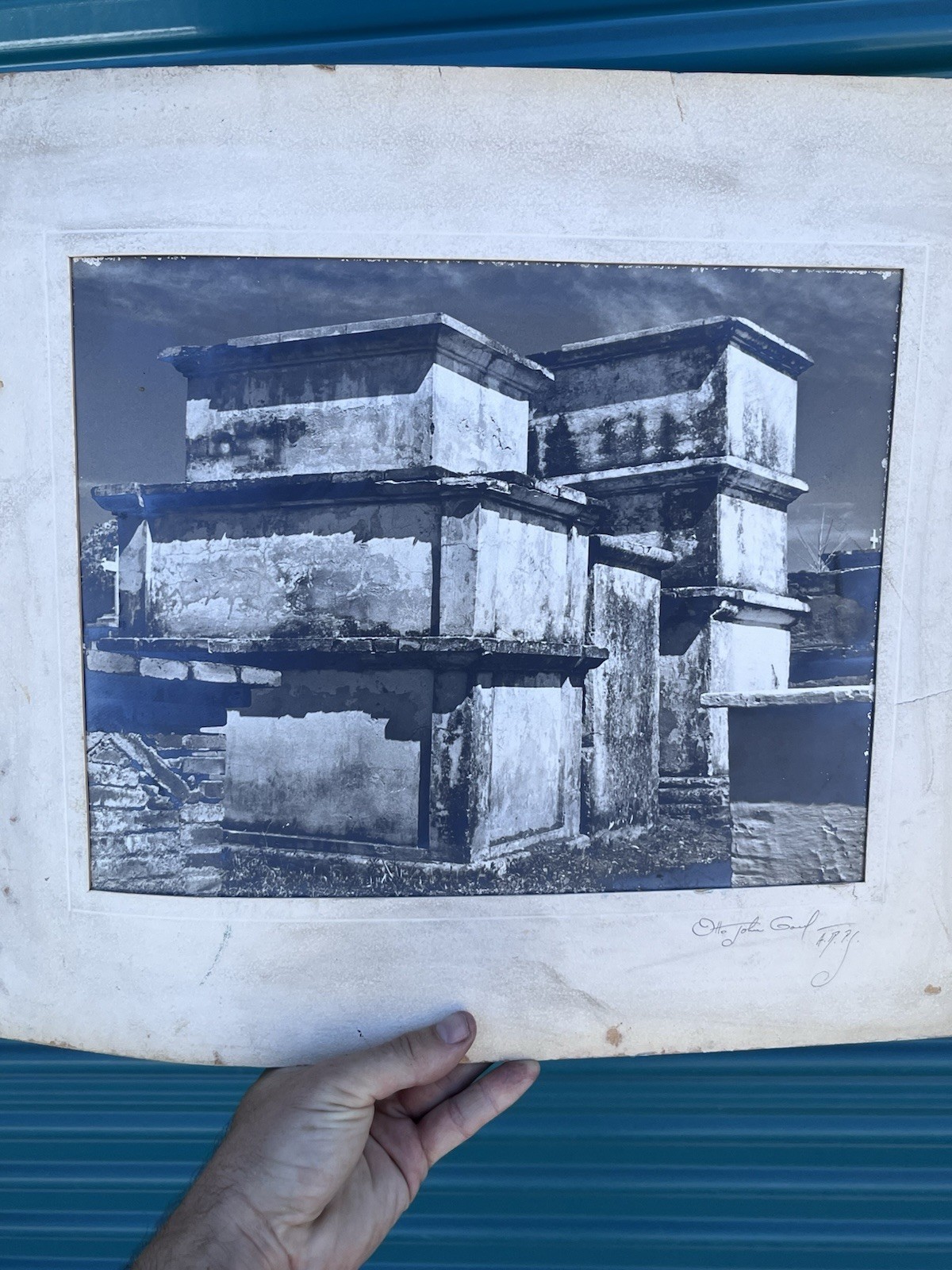 Otto John Gaul Signed Temple of the Frescoes Tulum Mexico Cyanotype Photograph