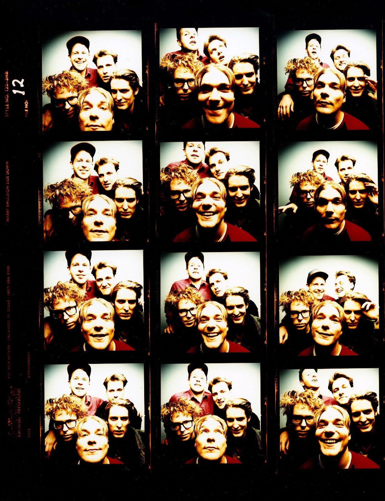 11×9 Contact Sheet of the Band Pavement One of a kind. SPIN Magazine shoot.