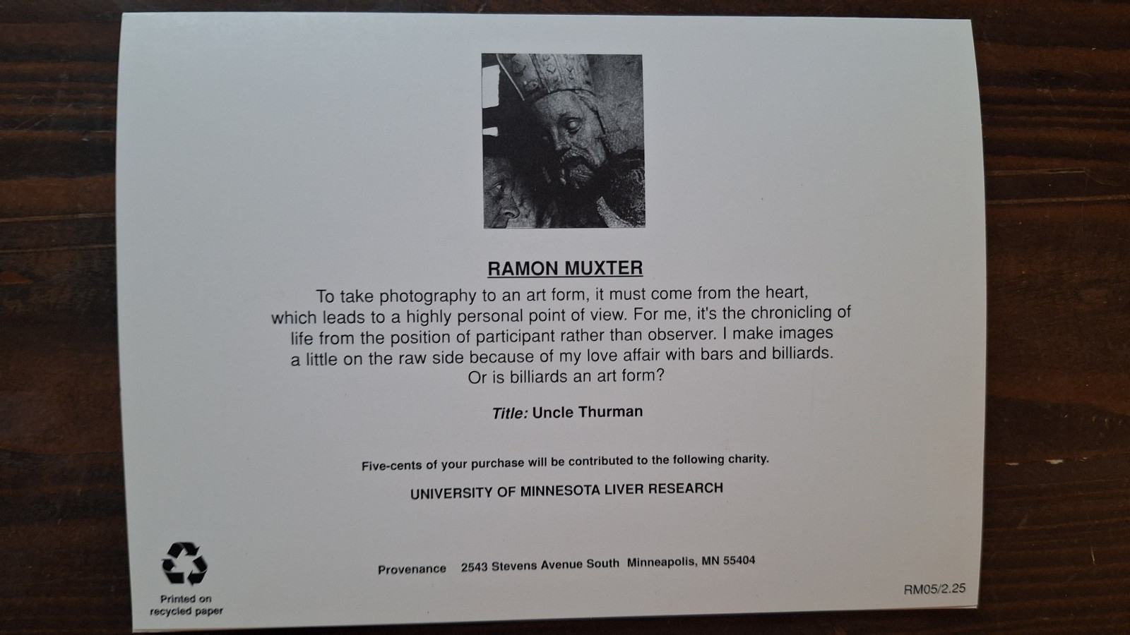 Raymon J. Muxter-” Five Hole ” signed. on back as Six.