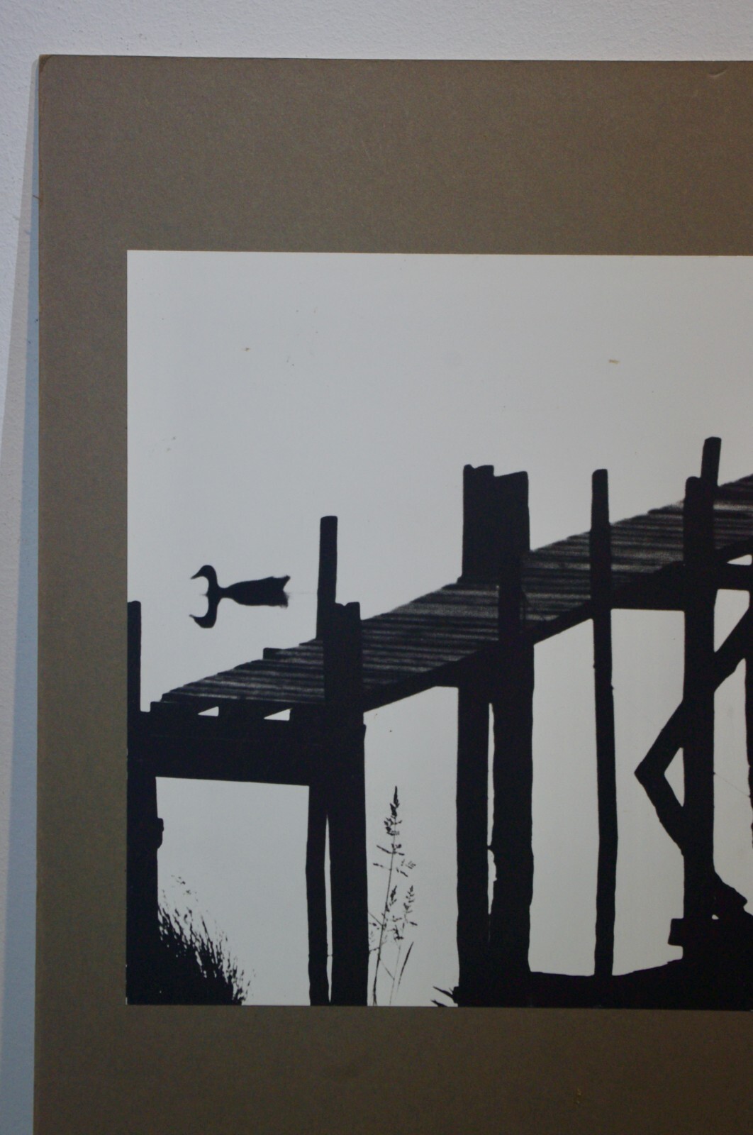 B&W Photograph- 14 x 11 Black Mat 16 x 20- Ducks and Dock- Chesapeake Bay Ducks