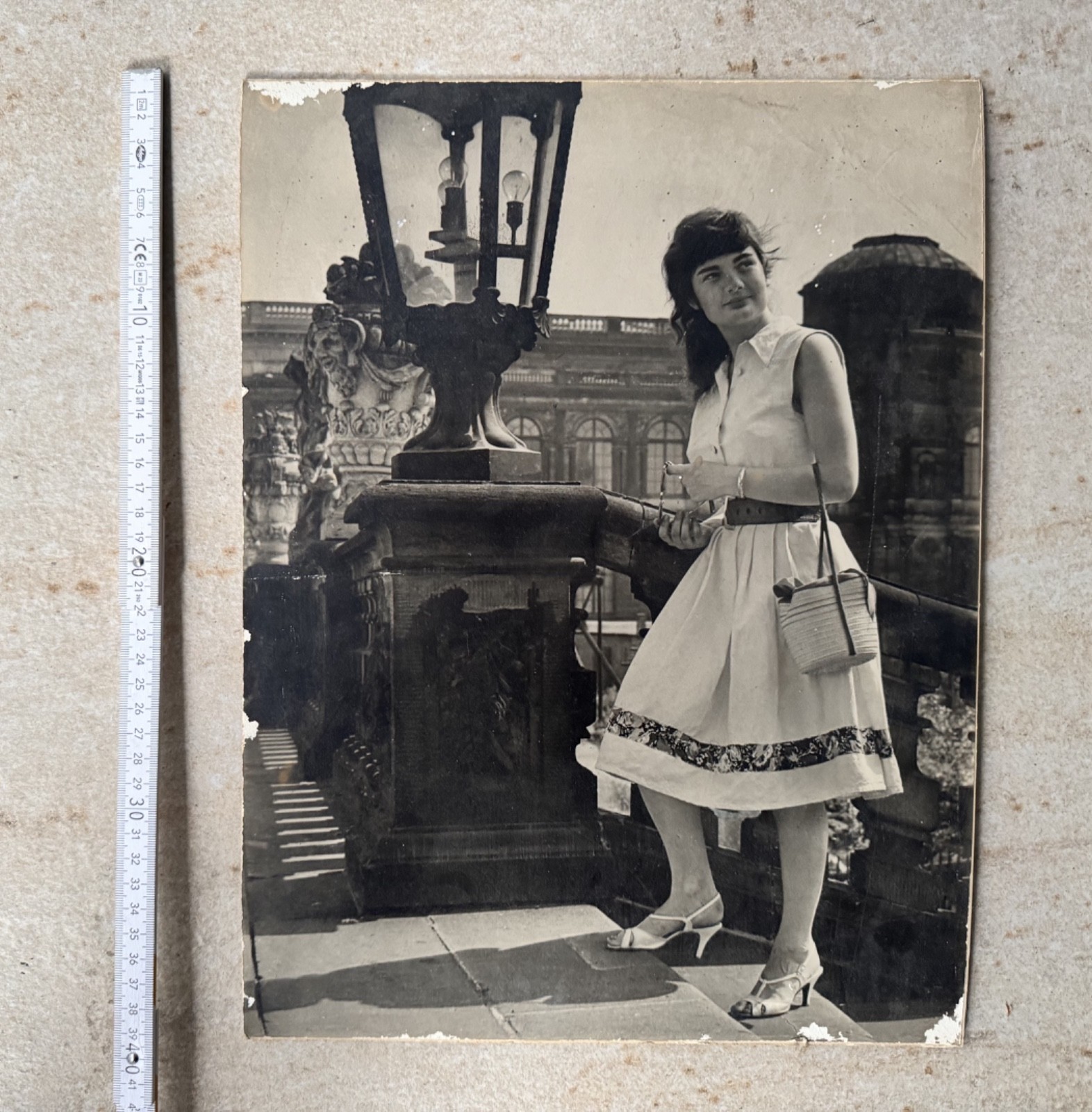 Genuine Old B/W Photo Fashion Photo GDR approx. 1950s Woman Zwinger Dresden .30x40cm