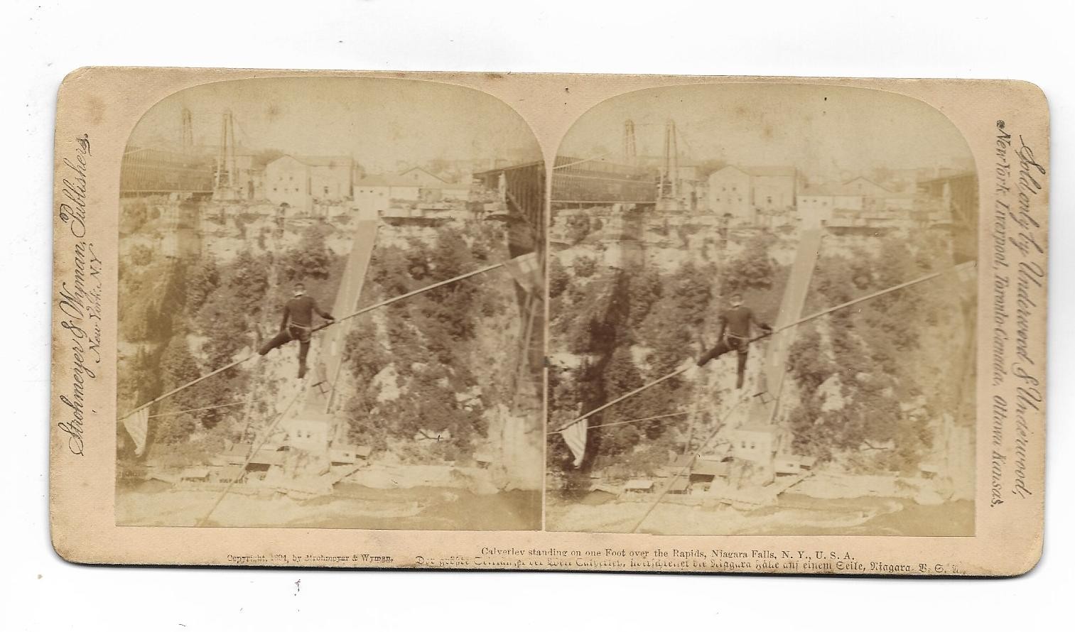 S5019/ Stereo Photo Niagara Falls High Rope Artist USA 1894 Photo Stockmeyer & Wyman
