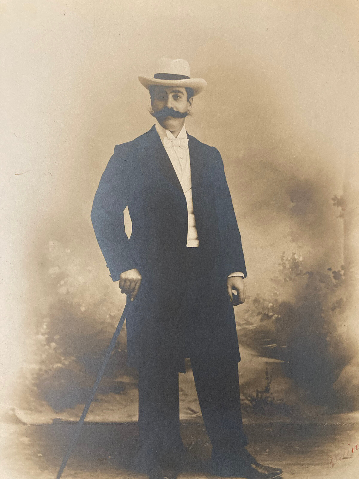 Very Beautiful 1900 Black and White Portrait Dandy Man Blain Algiers Moustache