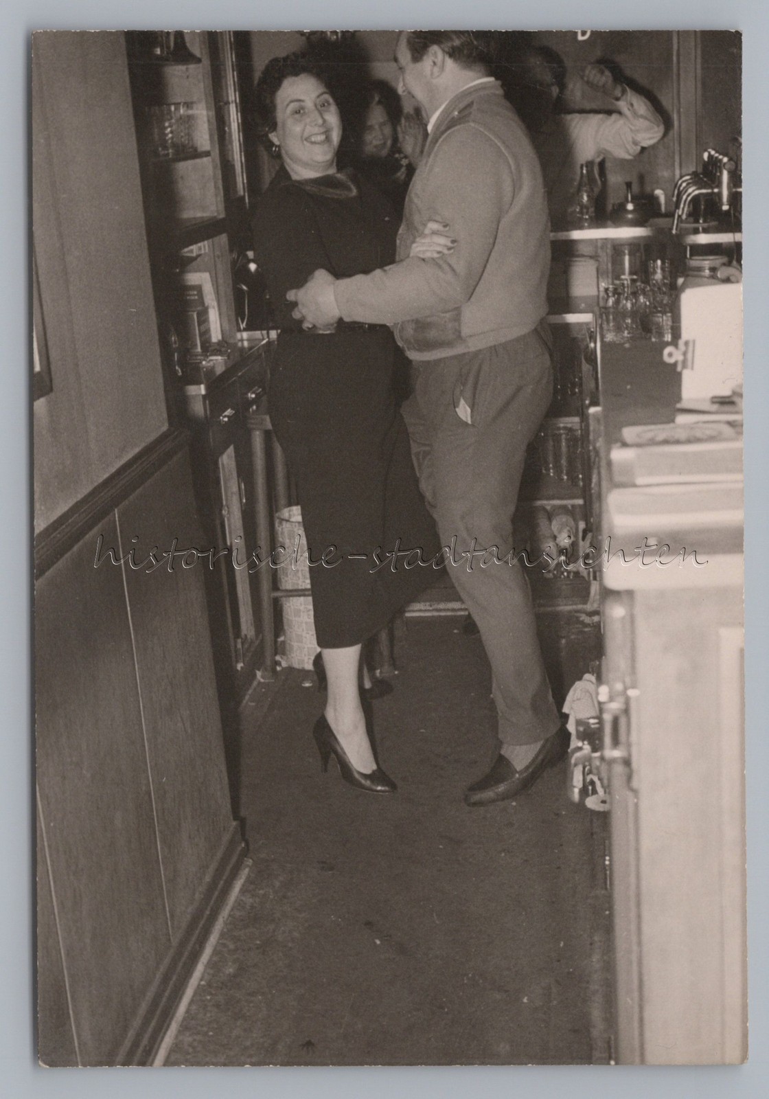 Woman and Man Dancing Behind Counter – Bar Pub Tap – Vintage Photo