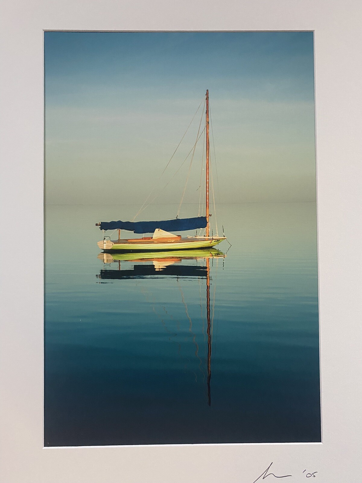 Photograph on Arches Paper of Colorful Boat. Pencil Signed