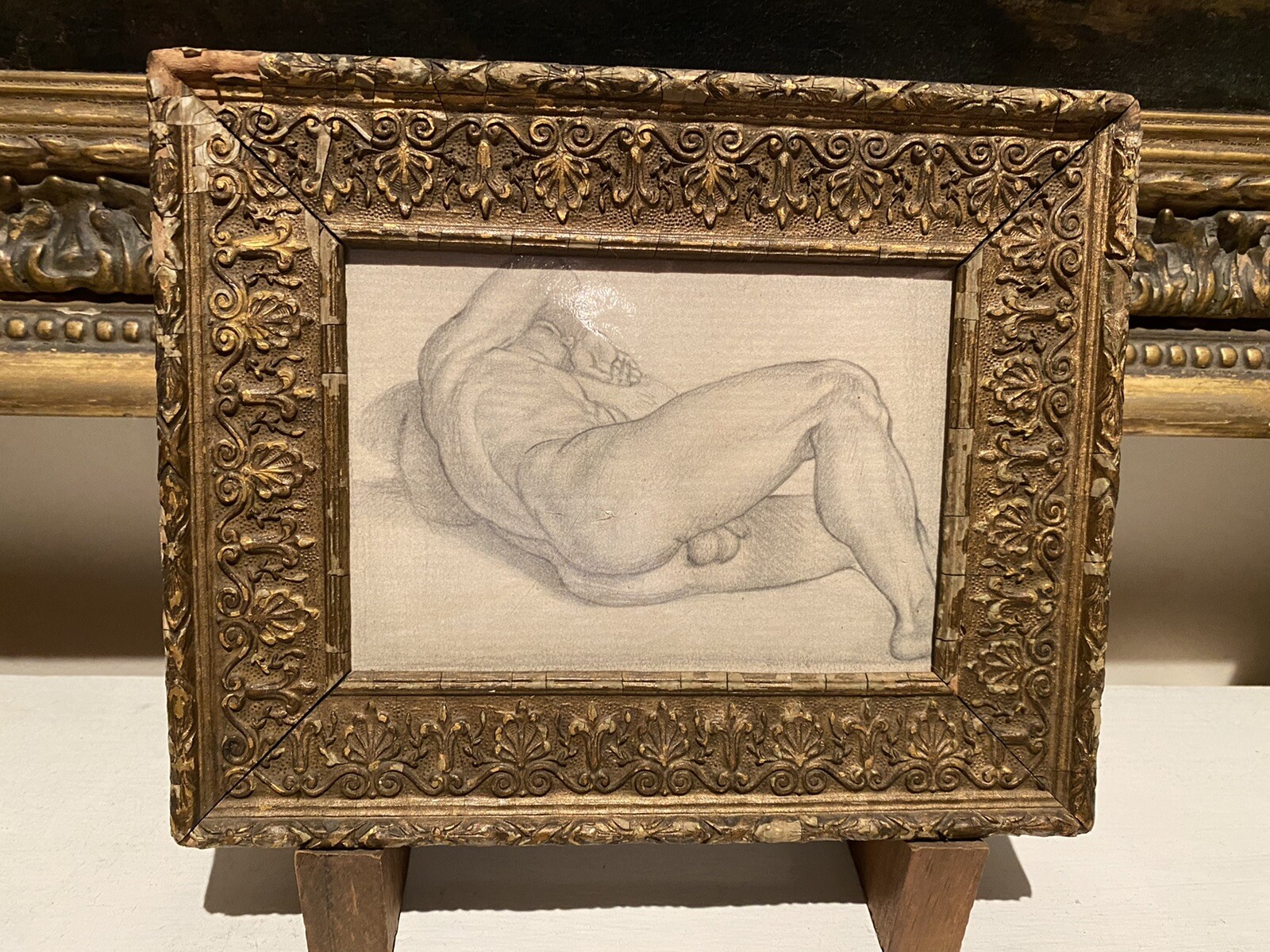 Small old master style drawing after Bronzino male Nude gay erotic renaissance