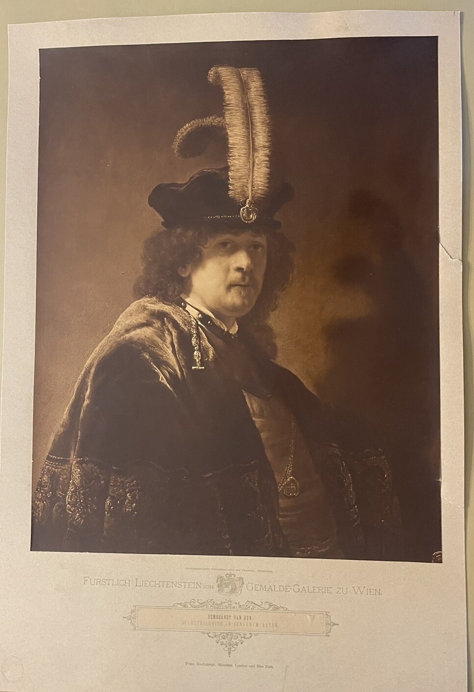 Large Photo Rembrandt Self Portrait By Austrian Franz Hanfstaengl