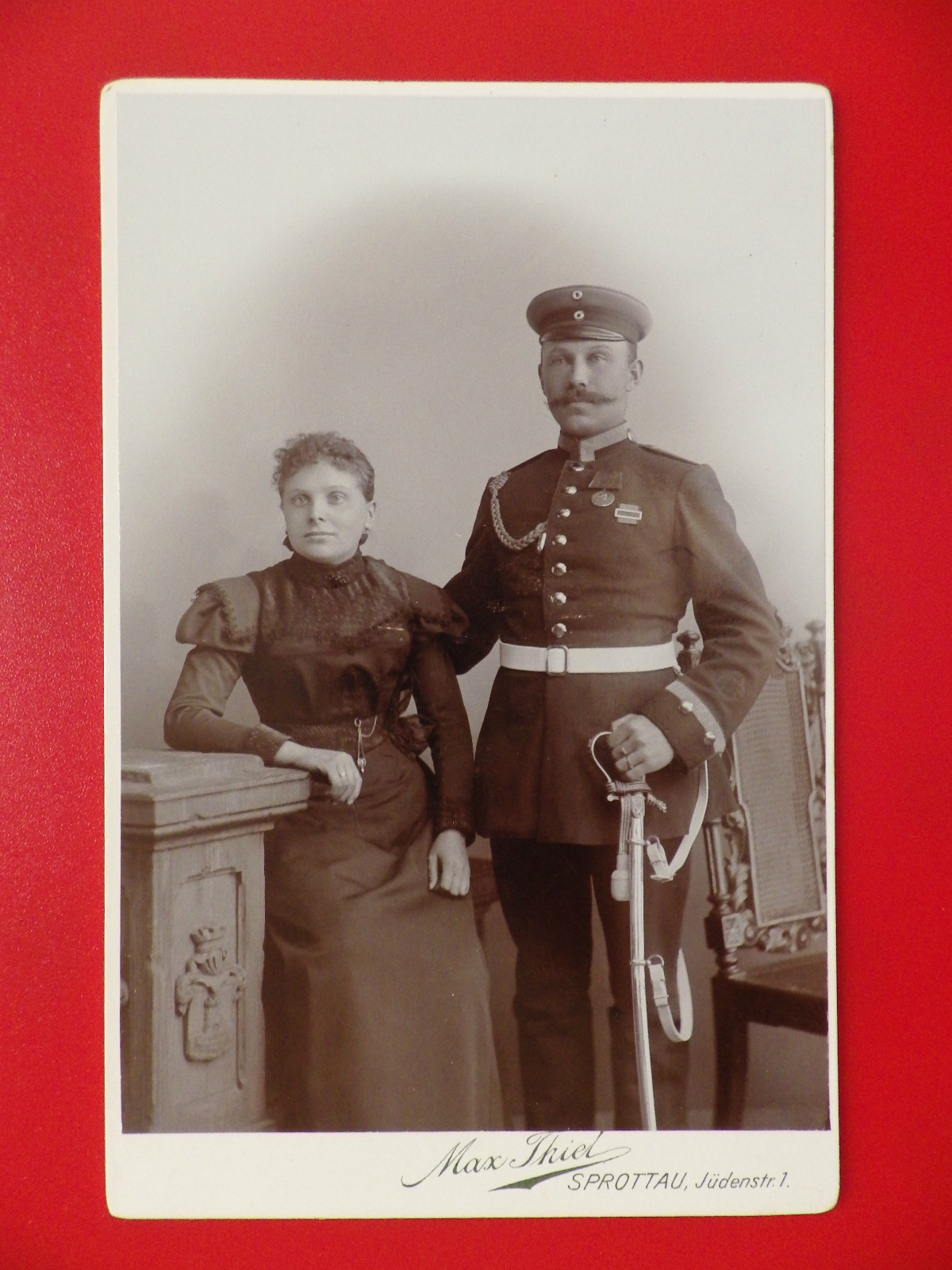 Old CDV Cabinet Photo Infantry SPROTTAU in Silesia with Saber 1910 (63911