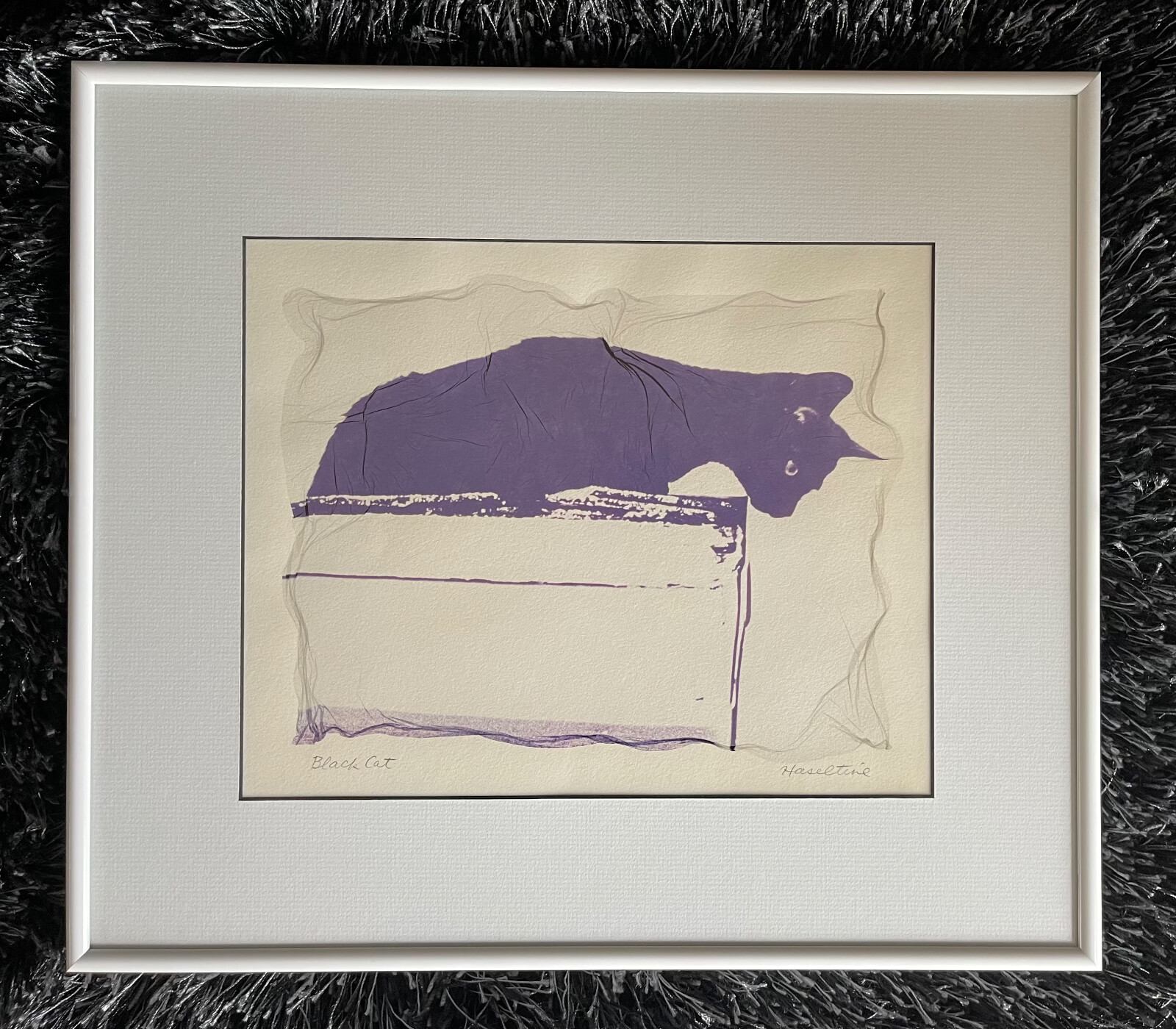 Tom Haseltine Seattle Artist “Black Cat” Framed Art Original Emulsion Transfer