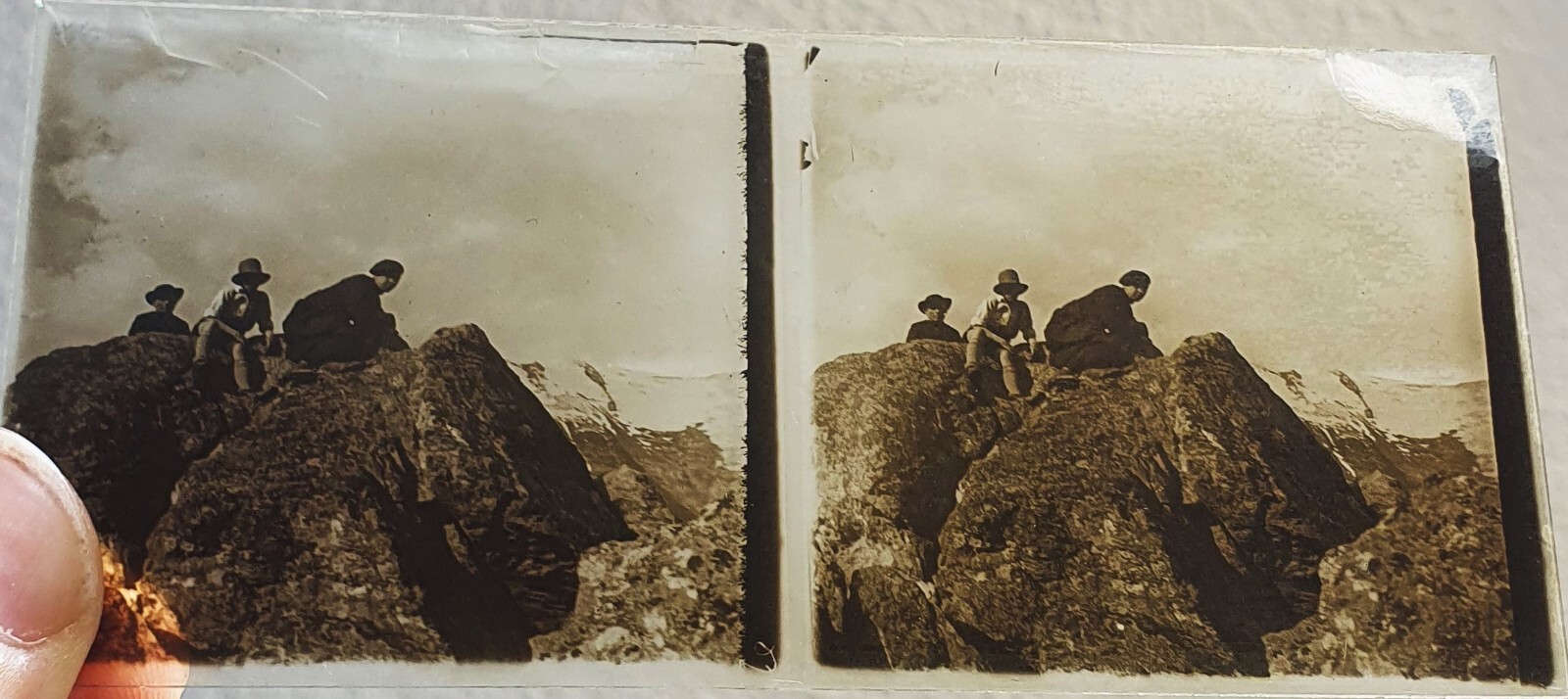Photo Glass Plaque Early 1900s Mountaineering – 12.5 X 6Cm