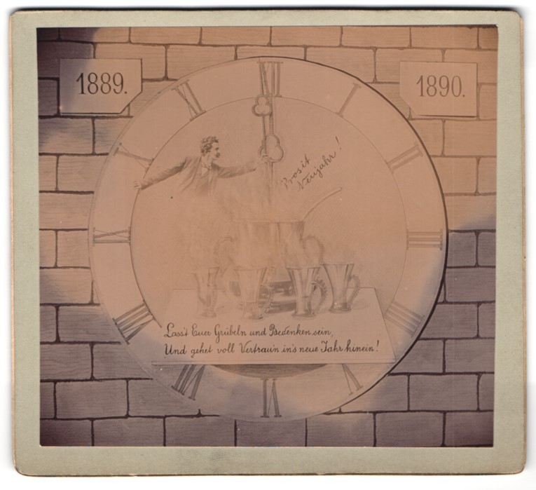 Photograph Wall Art with Clock for the New Year 1889-1890, Let Your Ruminate and
