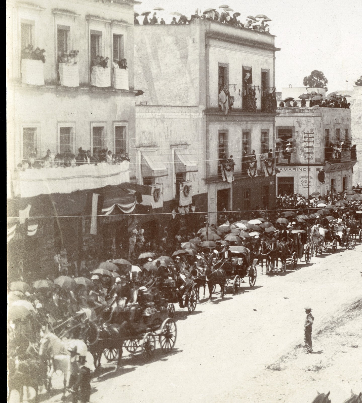 Larger size C. B. WAITE photo, Mexico City, Batlle of flowers, horses, Vintage f