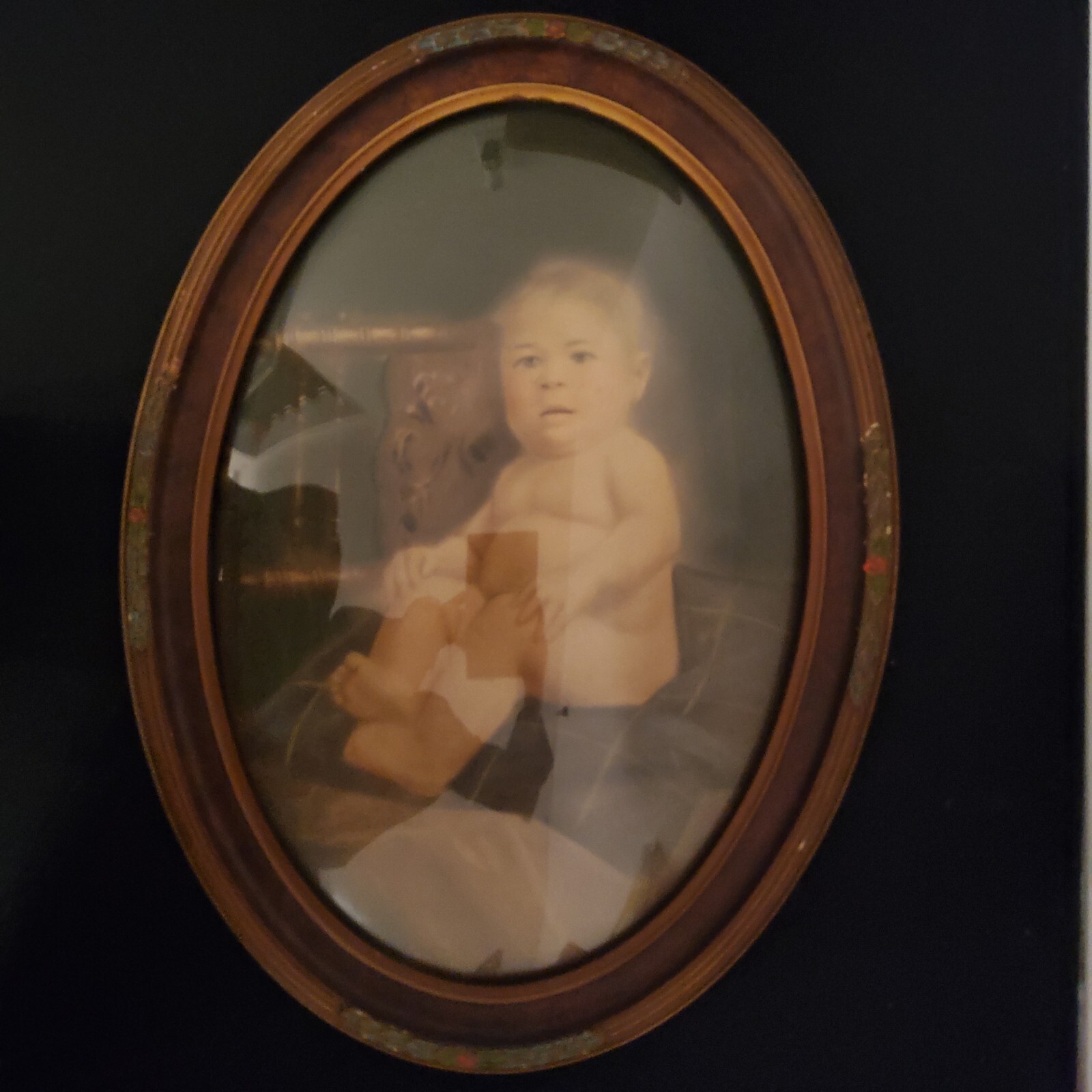 ANTIQUE VICTORIAN HOME WALL ART CONVEX GLASS WOOD PICTURE BABY photo. 139