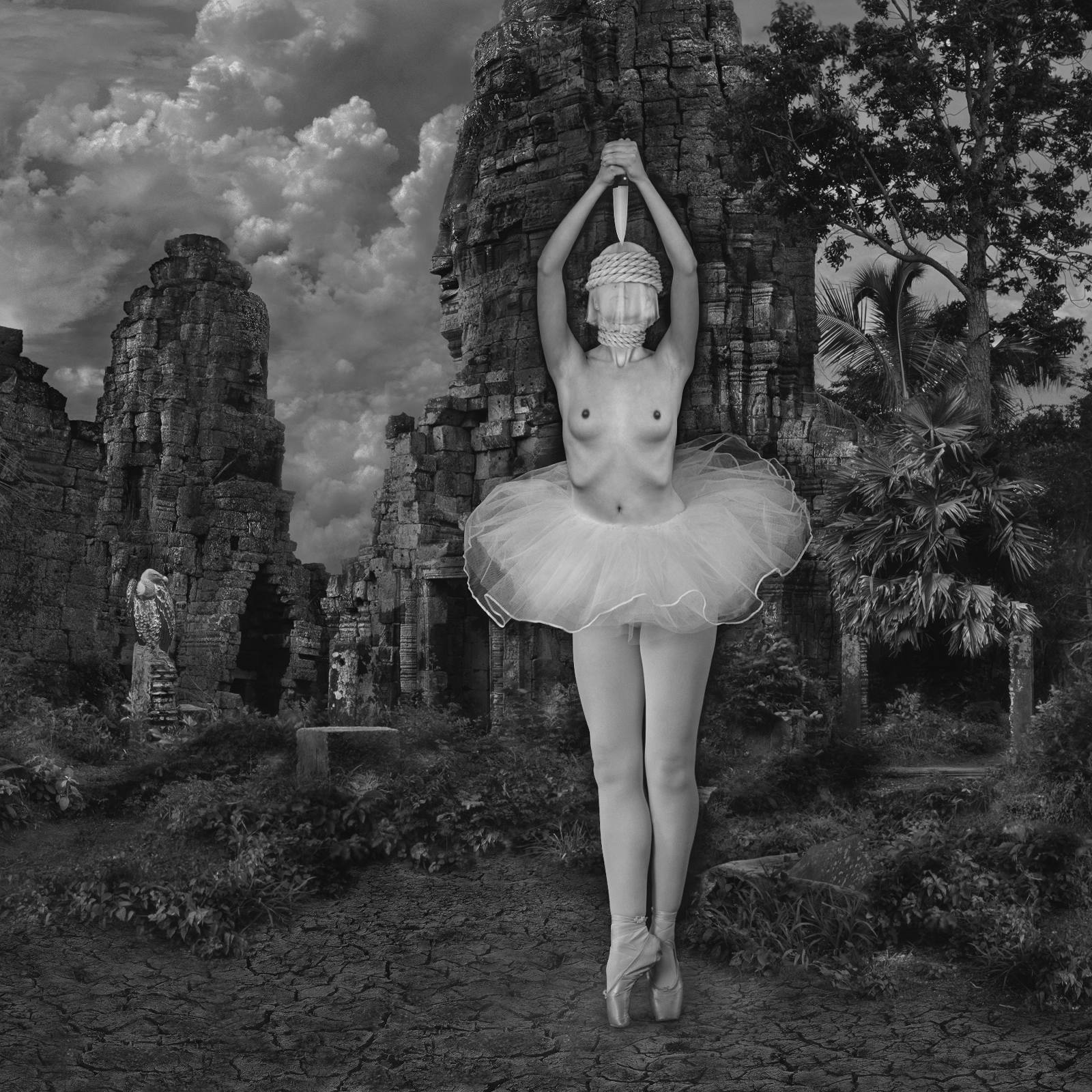 Fine Art B+W Photograph NUDE Ballerina w/ Dagger & Birds Signed Ltd Edition COA