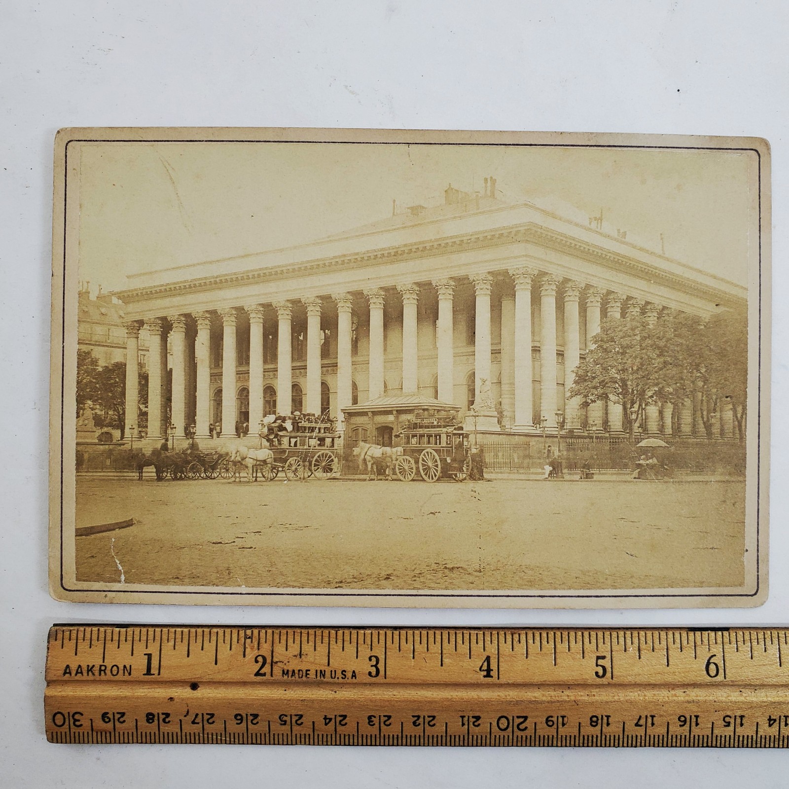 Vintage 1800s Bourse de Paris Horse Carriages Street Scene Antique Photo France