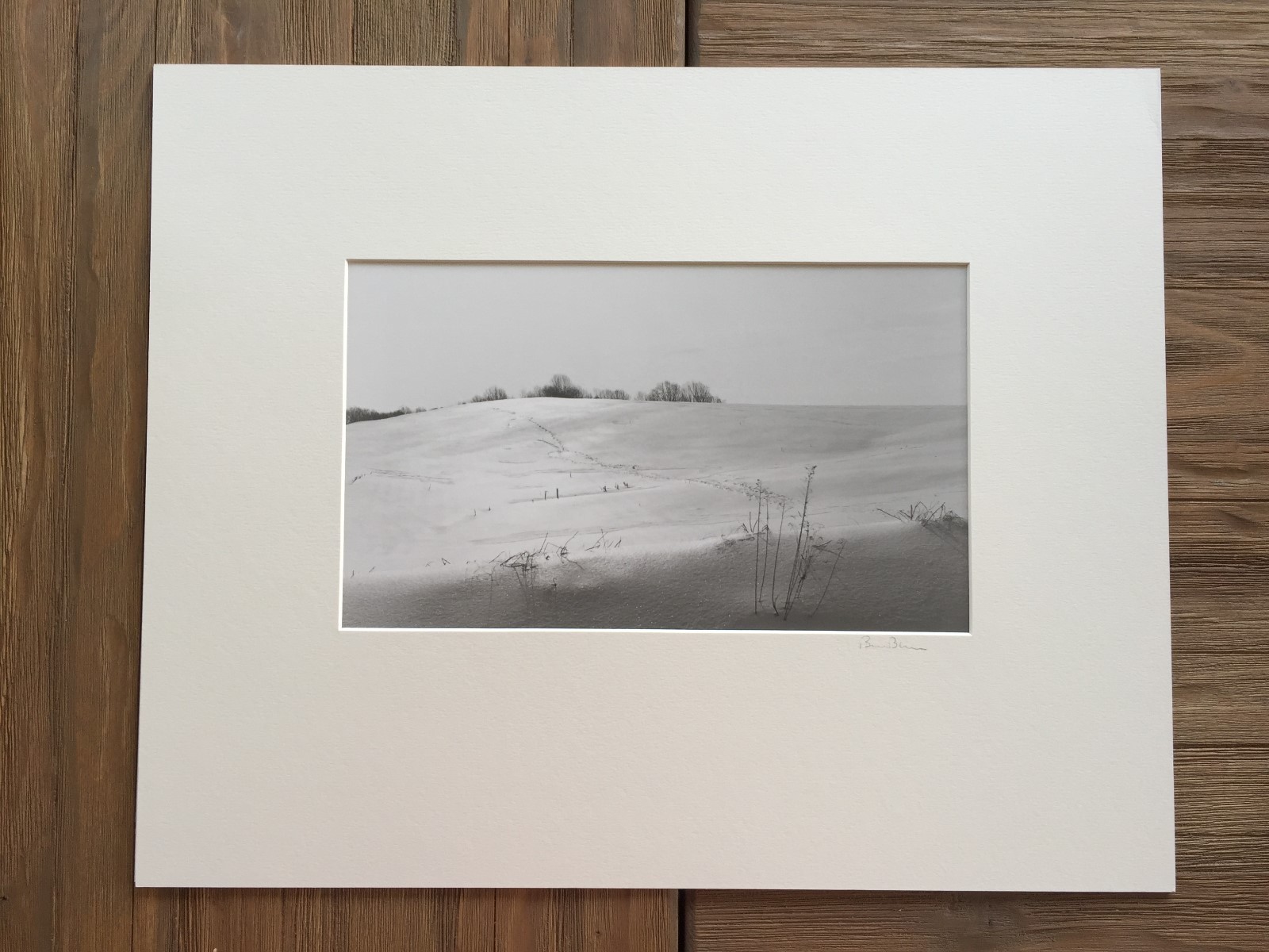 BRUCE BLUM SIGNED B&W Photo Print (12 1/2″X 7 1/2″)- “Snow Dune”