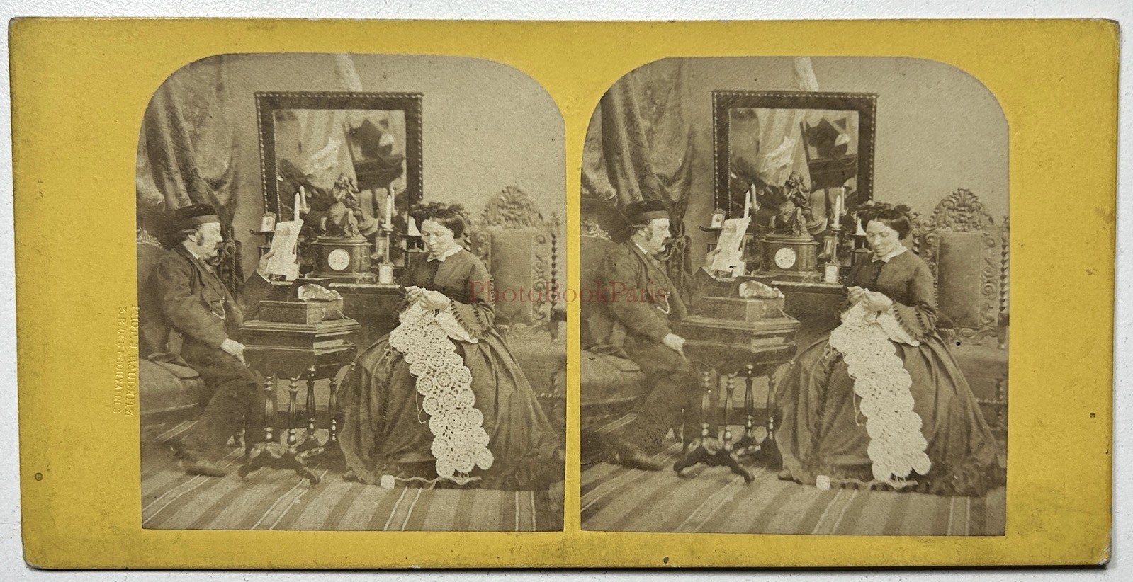 FRANCE Scene De Genre Couple Photo Jules Raudnitz C1865 Stereo Vintage §fn