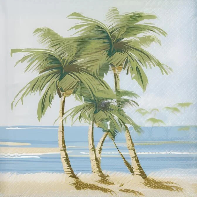 Tropical Palm Tree Beach Digital Art Wallpaper Background Download
