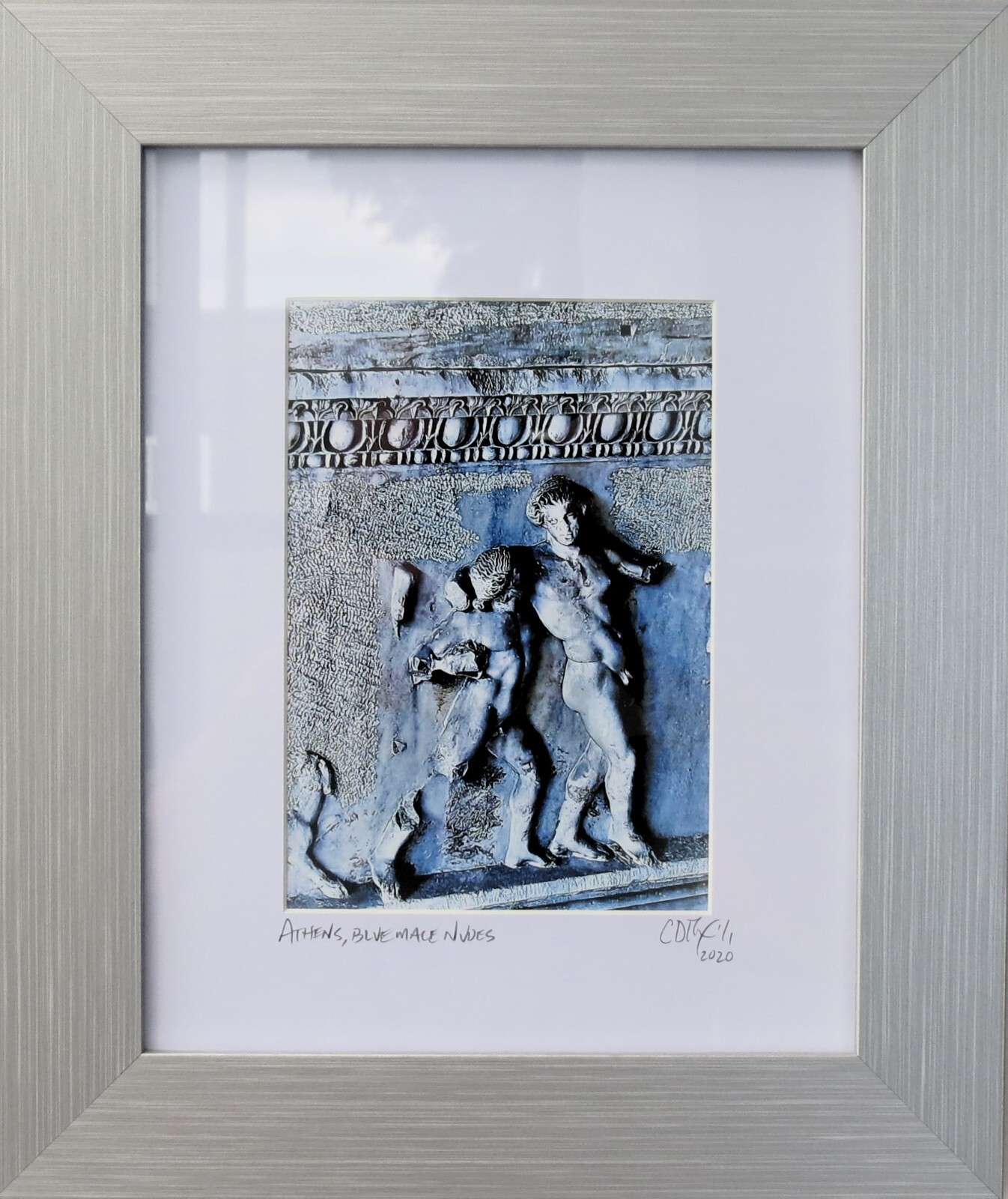 Ancient Greece Travel Photography, Athens Blue Male Nudes, Framed Original