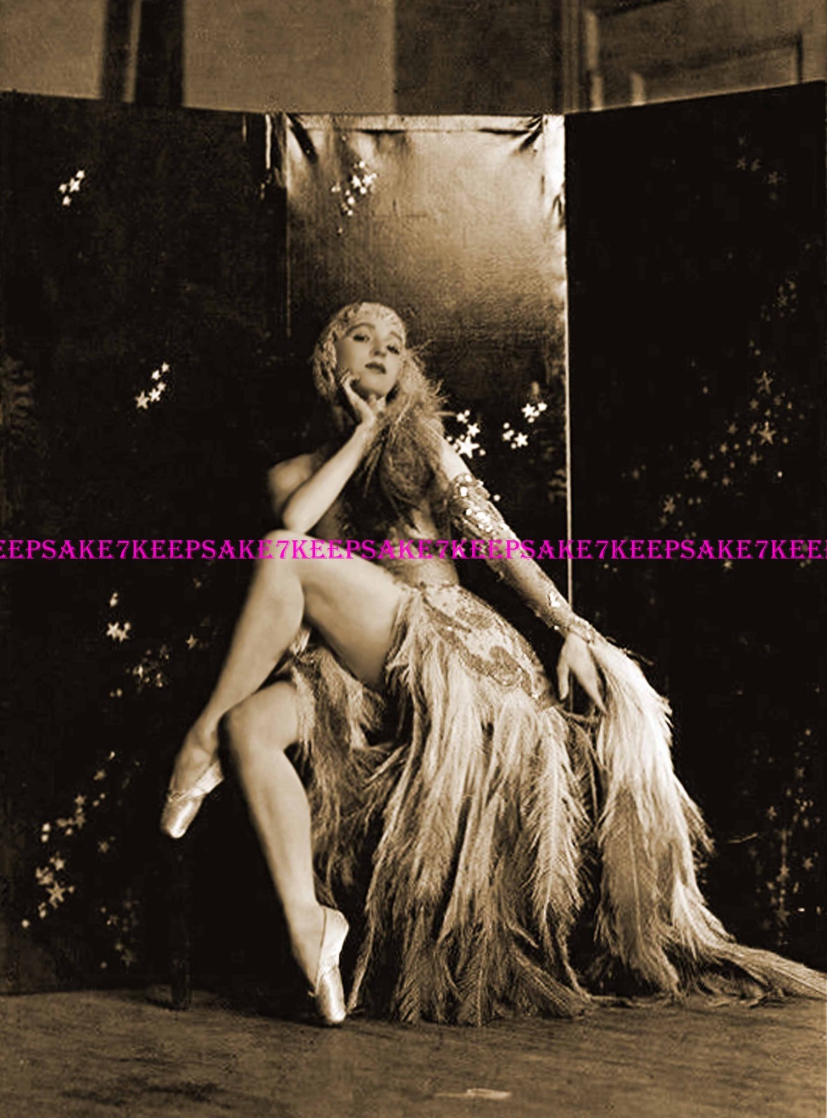 BEAUTIFUL LONG-HAIRED LEGGY ZIEGFELD GIRL FEATHERY COSTUME LARGE PHOTO A-ZIEG16