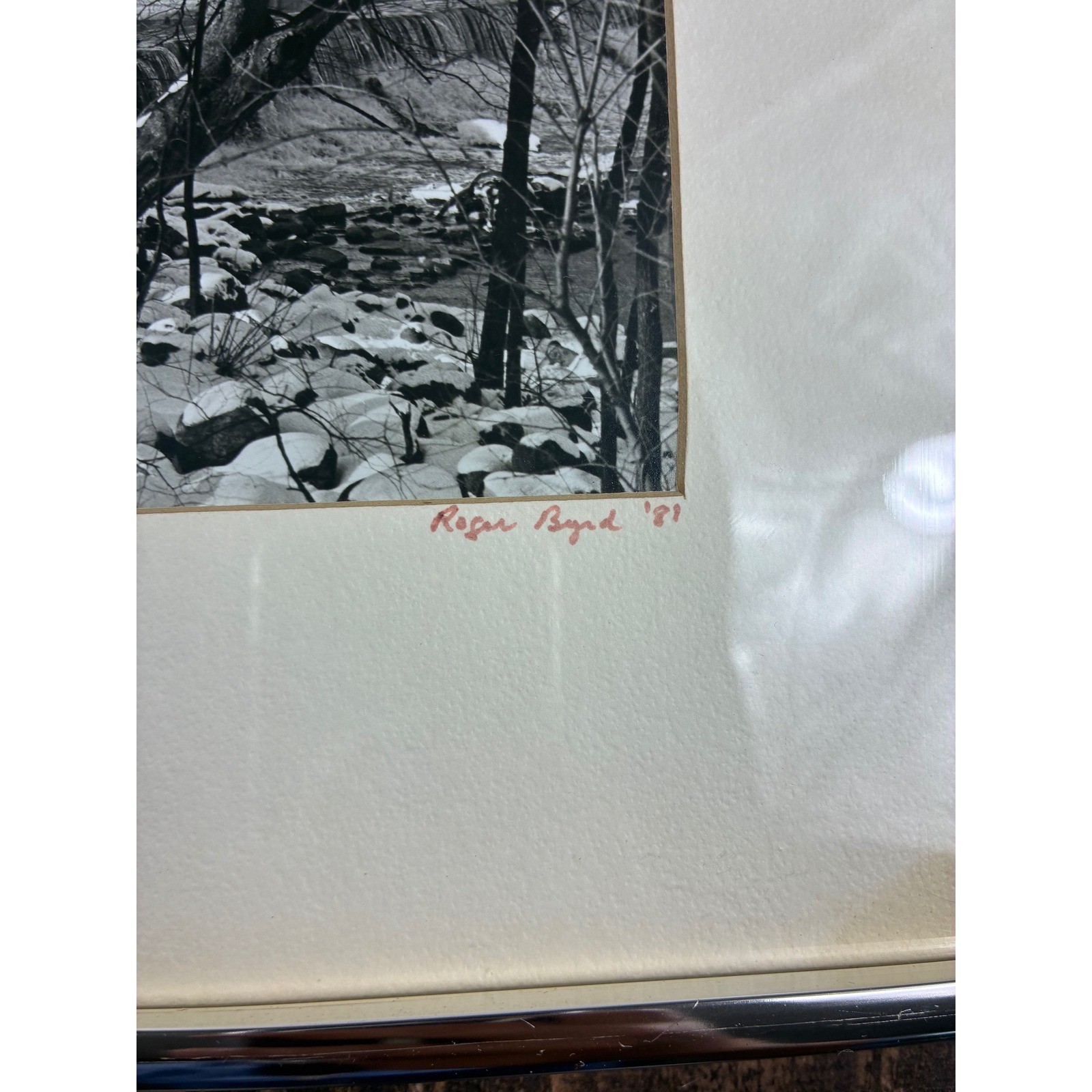 Vintage Roger Boyd Signed 1981 Black White Winter Landscape Framed Photo Art