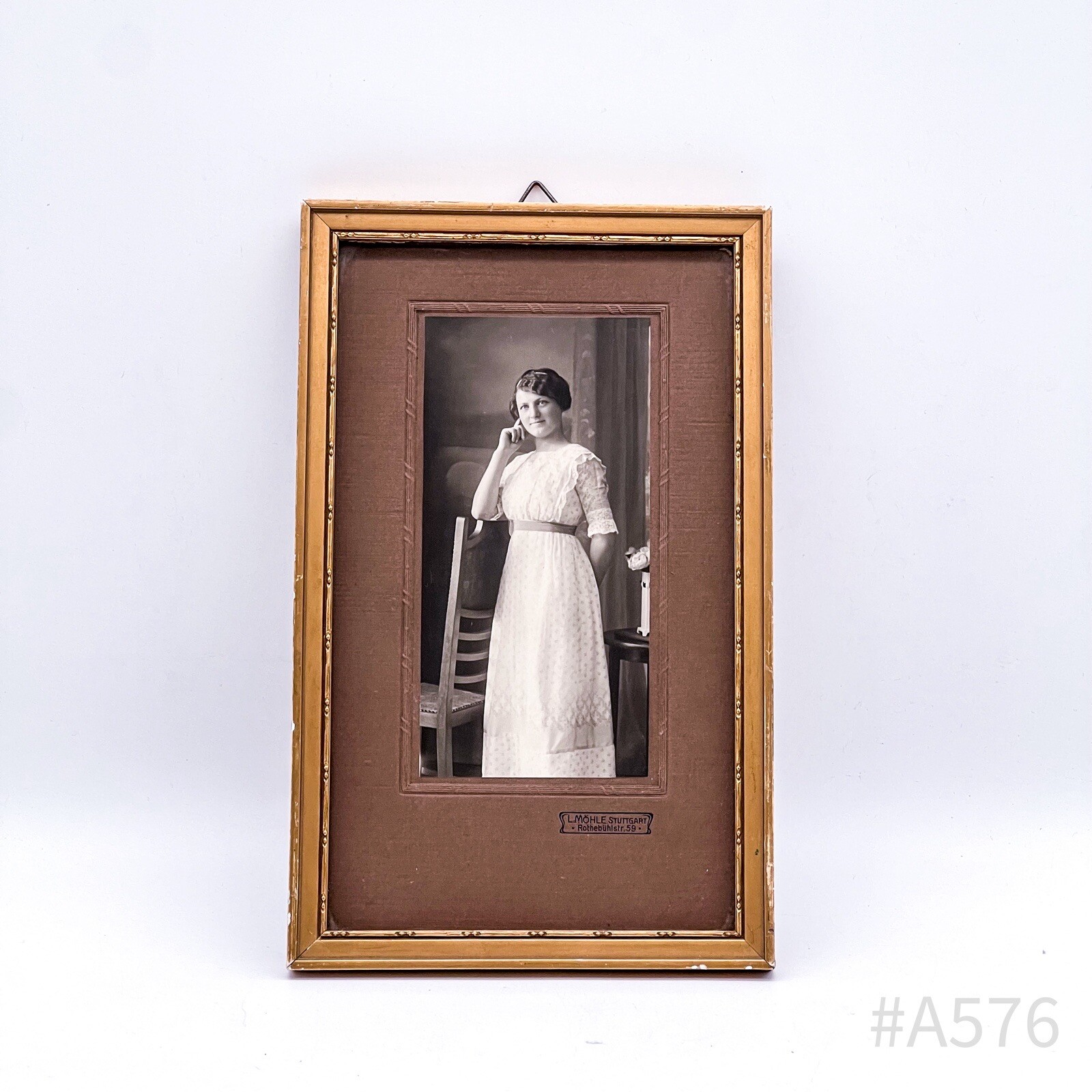 Antique Photograph With Frame & Glass Insert L. Möhle, Stuttgart 15 X 24 Cm