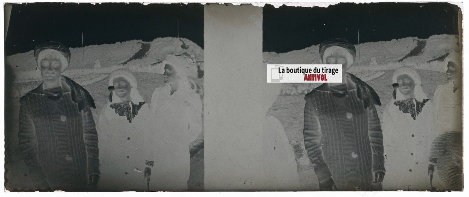 Family, Belgium, Stereoscopic Glass Plate, Black & White Negative 4.5×10.7 Cm