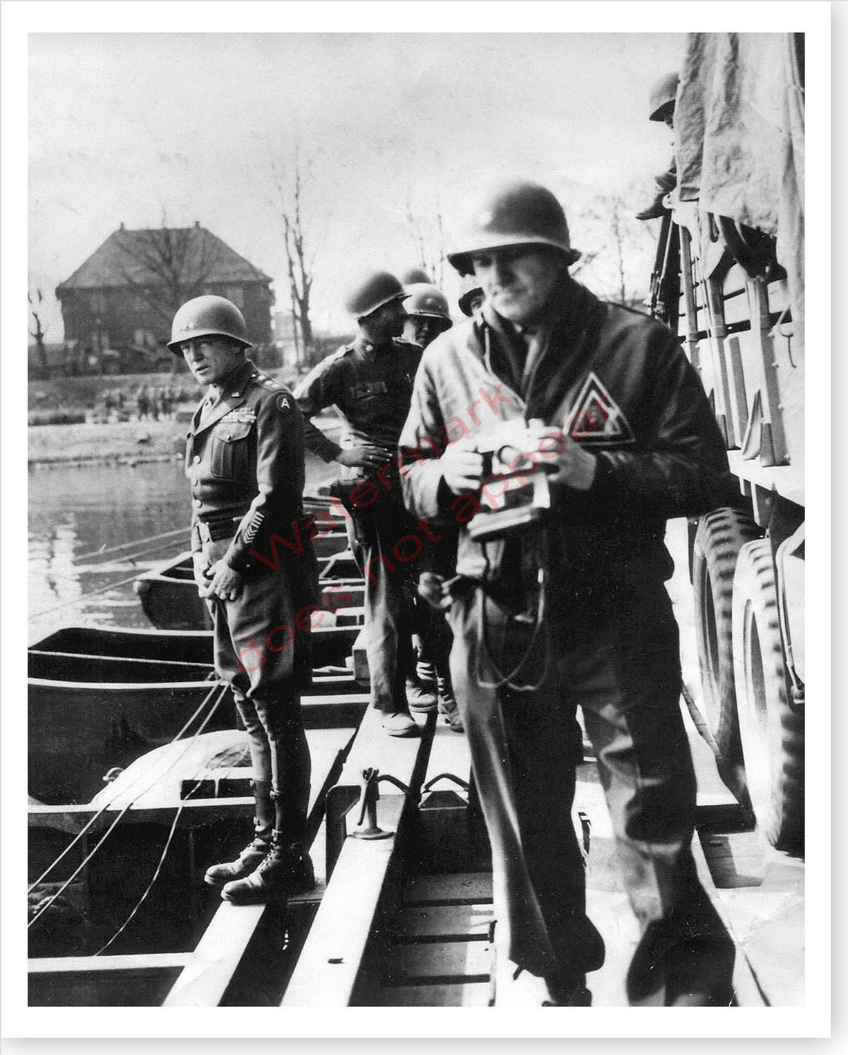 General George Patton Urinating In Rhine River Pair Of WWII 8 x 10 Photos