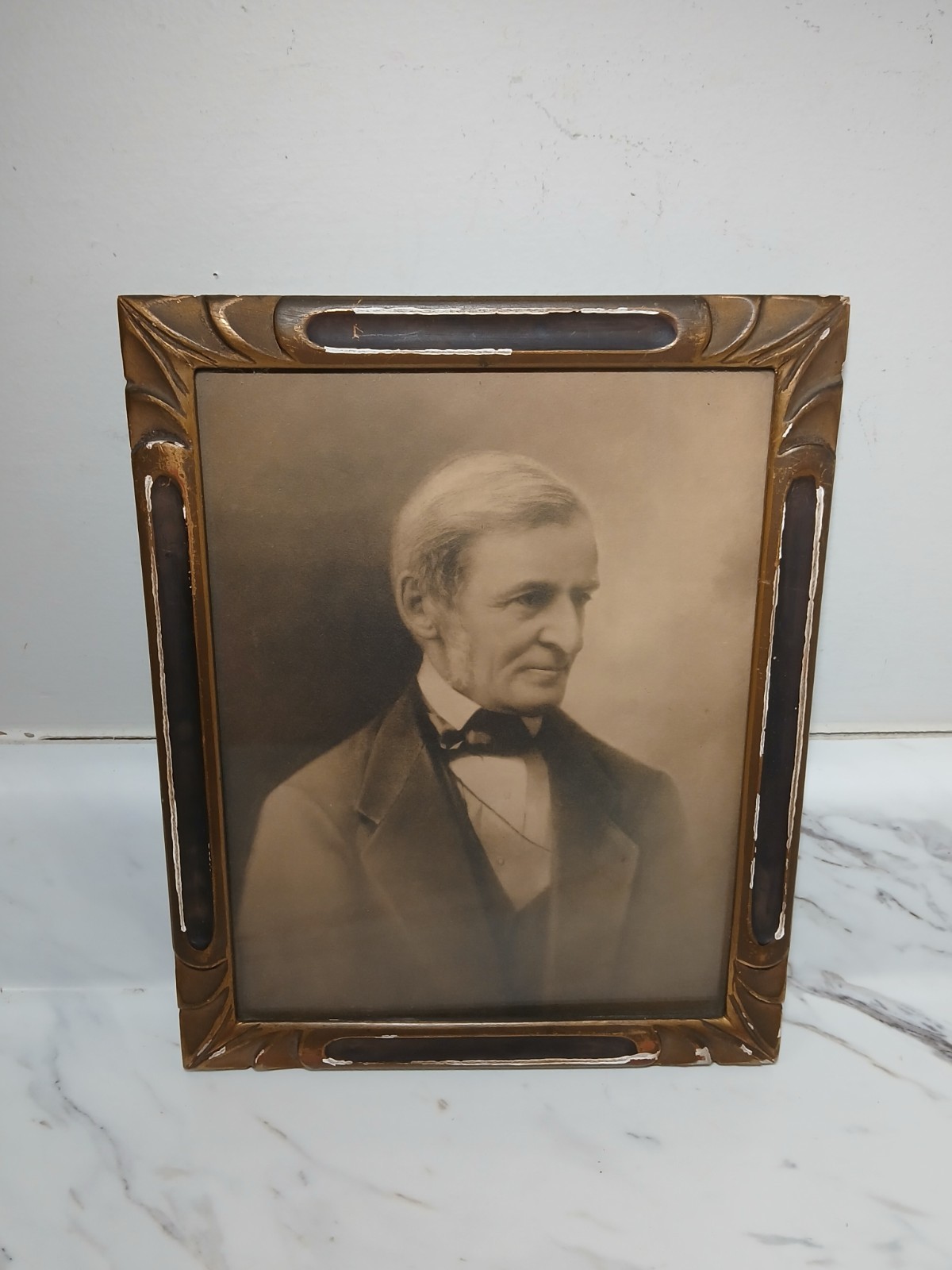 Rare Antique 1900s Ralph Waldo Emerson Portrait Photograph Framed Print 8.25×10″