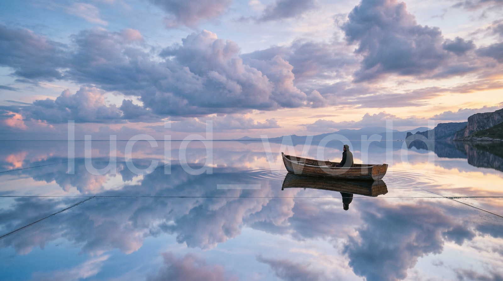 Dreamy Ocean Reflection Digital Image Man in Boat Art Surrealism Wall Decor File