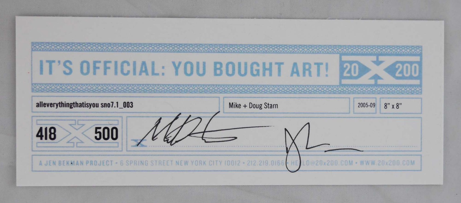 Doug Starn / SNOWFLAKE PRINT SIGNED ALLEVERYTHINGTHATISYOU SNO7.1_003 8 x 8 1st