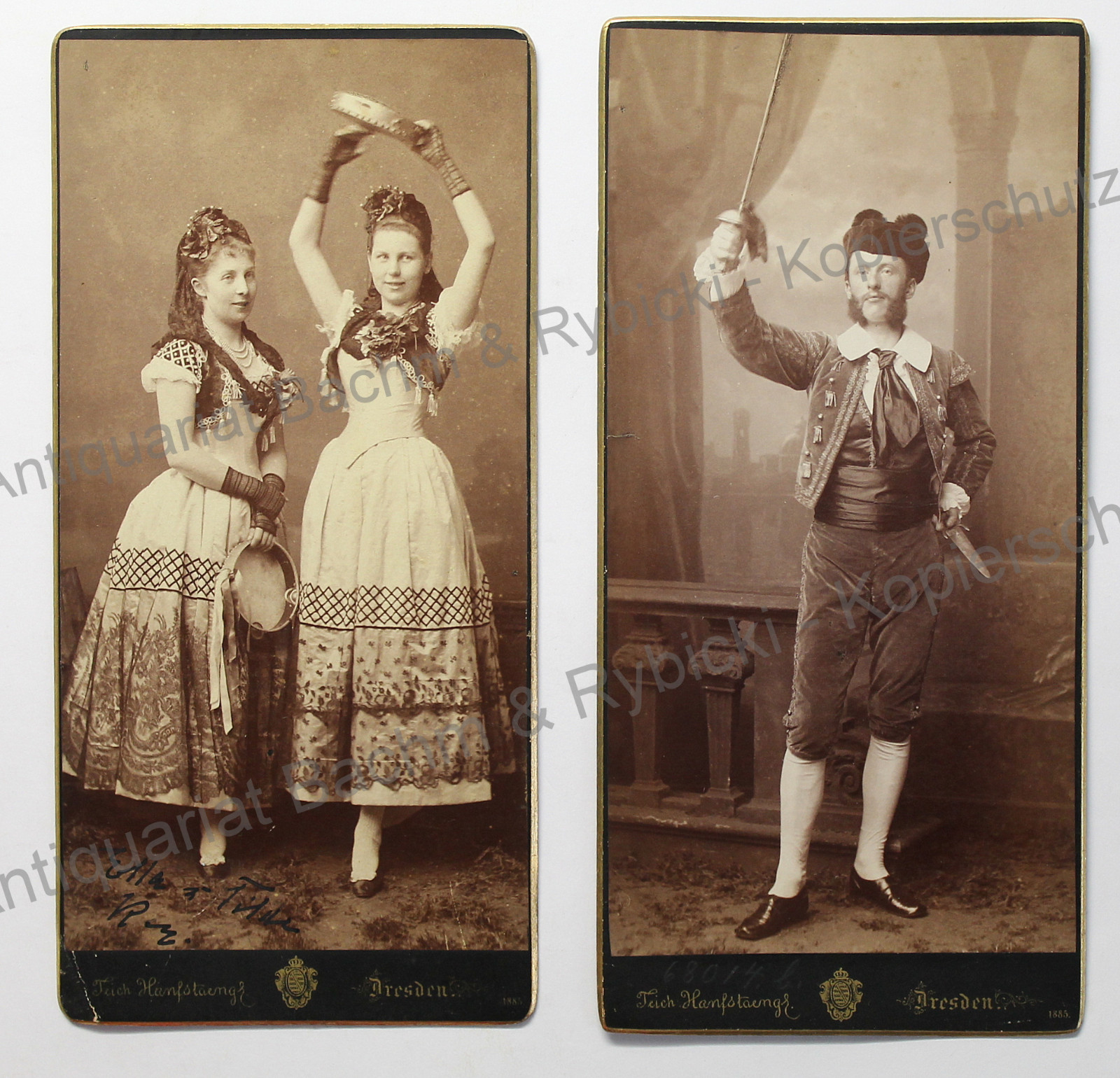 2 photographs Hanfstaengl Dresden 1885 portrait Ernst v. Seydewitz & wife Ella